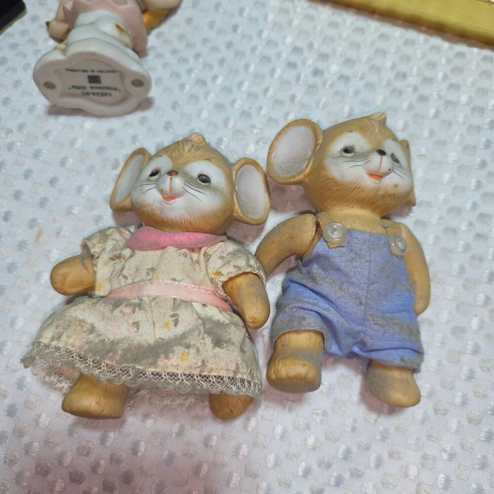 HOMOCO HOME INTERIORS VINTAGE SET OF 2 JOINTED PORCELAIN MICE MOUSE FIGURINES